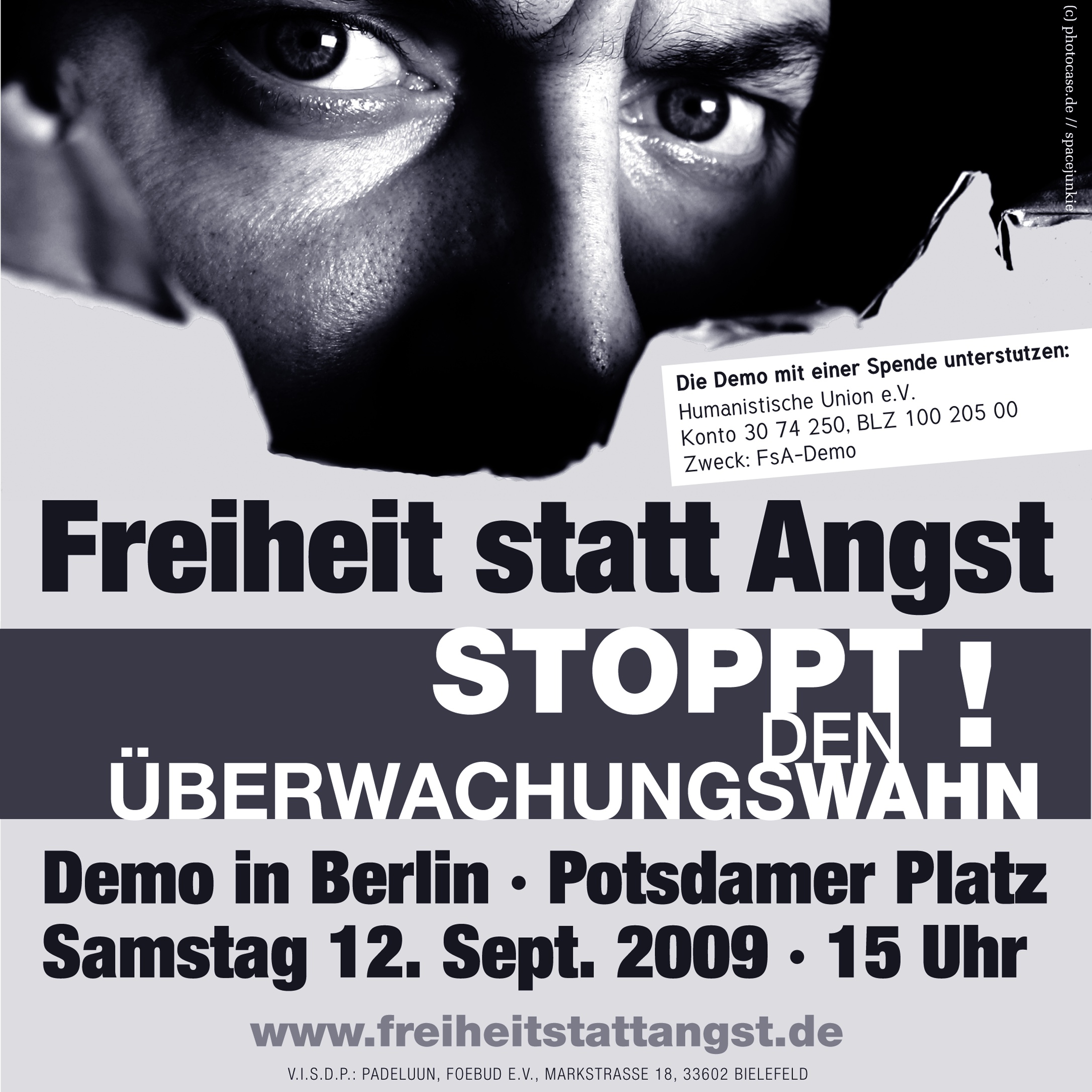 Beitragsbild Freiheit statt Angst 2009 - gegen den Überwachungswahn. Aufruf zur Demonstration in Berlin am 12. September 2009