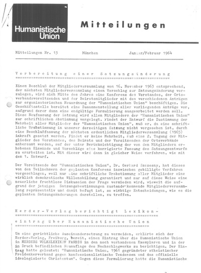 Beitragsbild Mitteilungen Nr. 13 (Heft 1/1964)