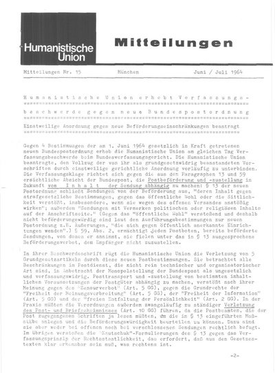 Beitragsbild Mitteilungen Nr. 15 (Heft 3/1964)