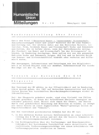 Beitragsbild Mitteilungen Nr. 26 (Heft 2/1966)