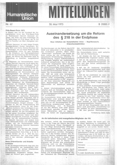 Beitragsbild Mitteilungen Nr. 62 (Heft 2/1973)