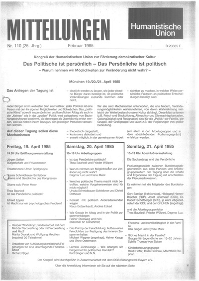 Beitragsbild Mitteilungen Nr. 110 (Heft 1/1985)