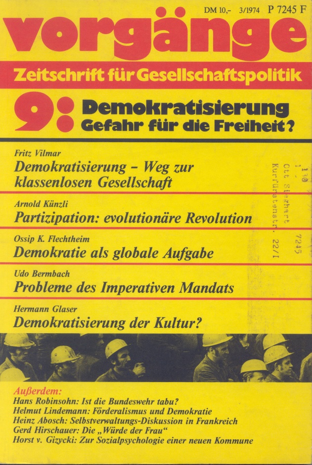 Beitragsbild vorgänge Nr. 9 (Heft 3/1974) Demokratisierung Gefahr für die Freiheit?