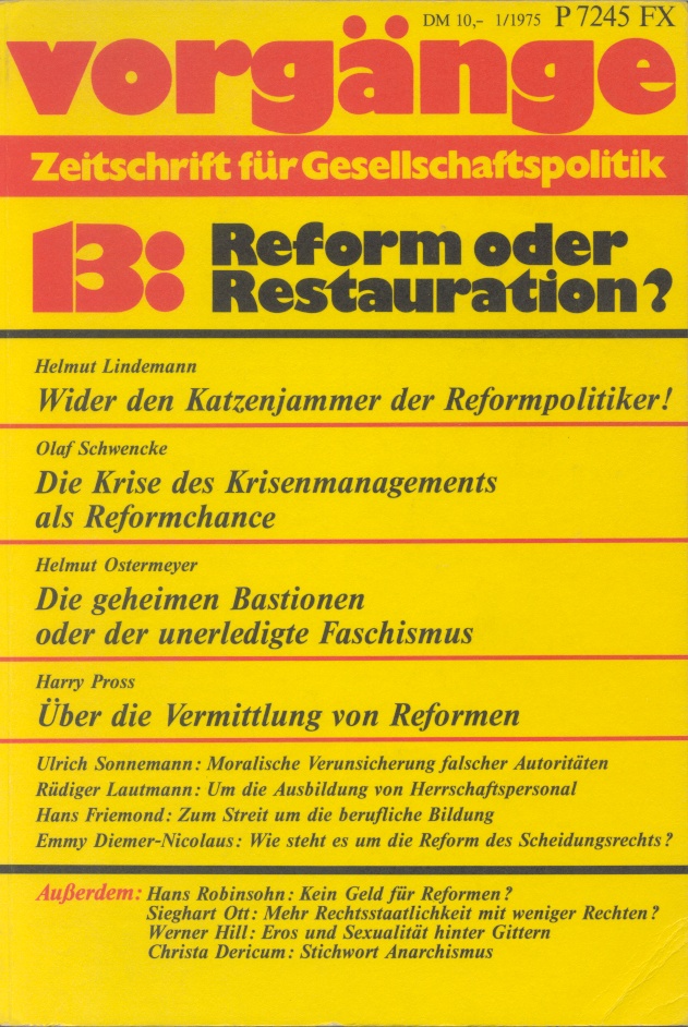 Beitragsbild vorgänge Nr. 13 (Heft 1/1975): Reformation oder Restauration?