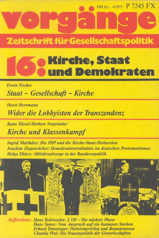 Beitragsbild vorgänge Nr. 16 (Heft 4/1975) Kirche, Staat und Demokraten
