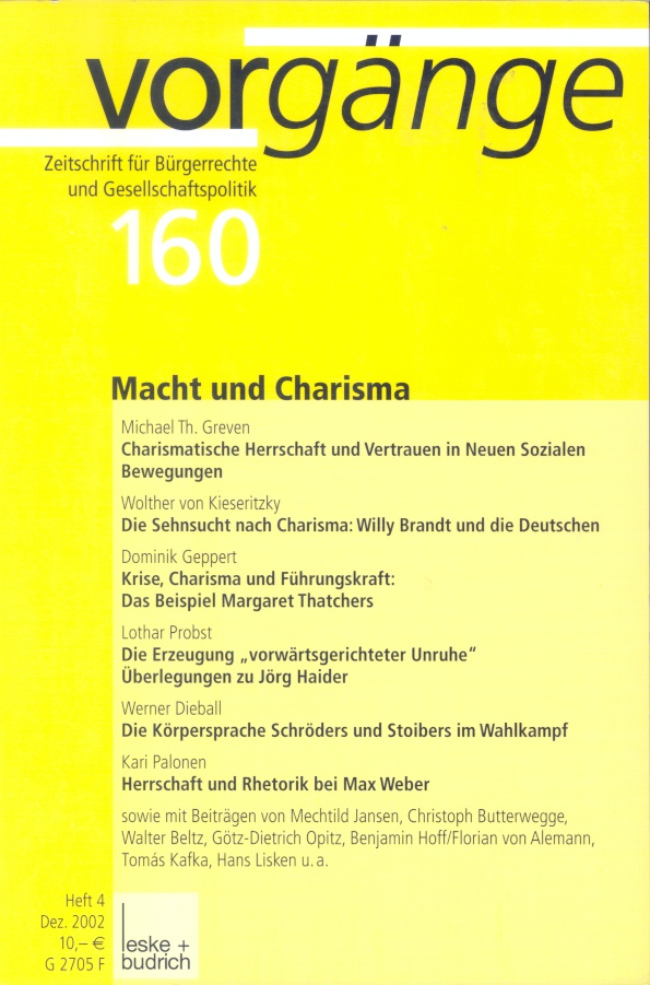 Beitragsbild vorgänge Nr. 160 (Heft 4/2002) Macht und Charisma