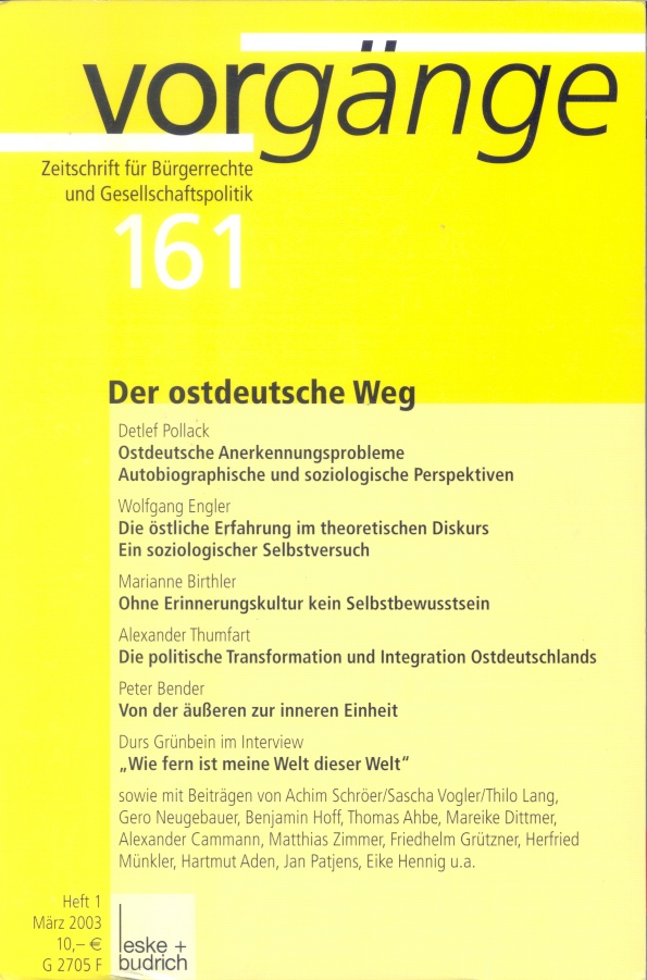 Beitragsbild vorgänge Nr. 161 (Heft 1/2003) Der ostdeutsche Weg