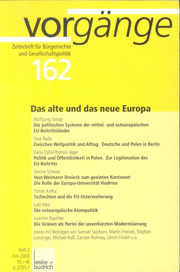 Beitragsbild vorgänge Nr. 162 (Heft 2/2003) Das alte und das neue Europa