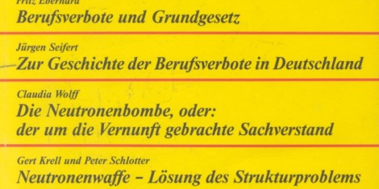 Beitragsbild vorgänge Nr. 33 (Heft 3/1978) Zeitfragen: Neutronenbombe, Berufsverbote ...