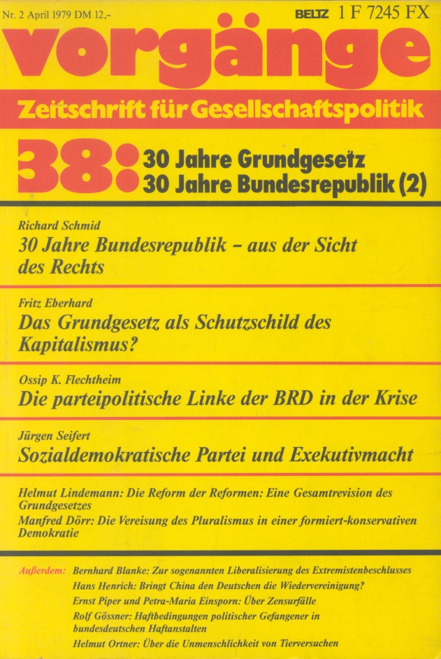 Beitragsbild vorgänge Nr. 38 (Heft 2/1979) 30 Jahre Grundgesetz 30 Jahe BRD (2)