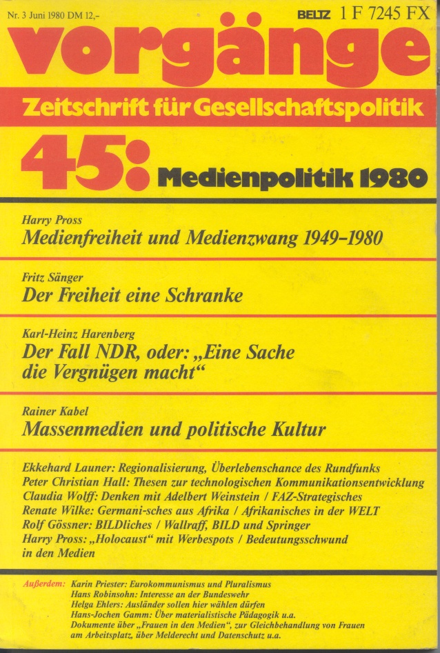 Beitragsbild vorgänge Nr. 45 (Heft 3/1980): Zeitfragen 1982/83