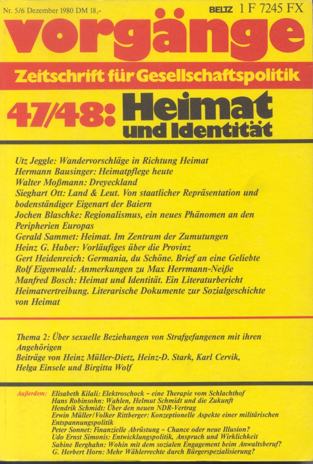 Beitragsbild vorgänge Nr. 47/48 (Heft 5-6/1980): Heimat und Identität