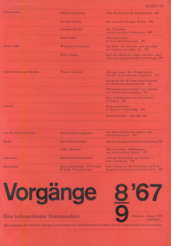 Beitragsbild vorgänge Heft 8-9/1967