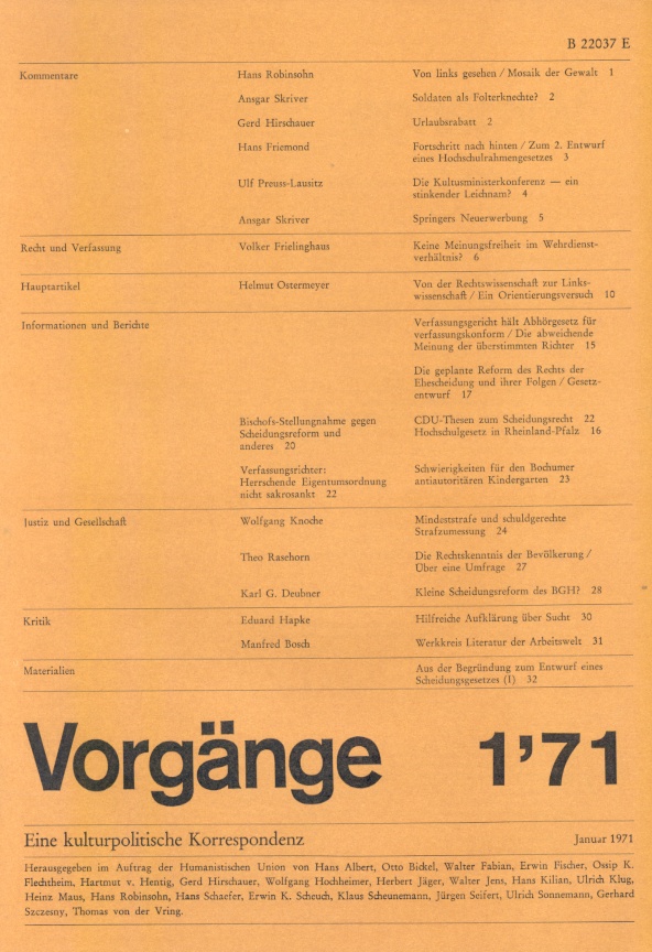 Beitragsbild vorgänge Heft 1/1971