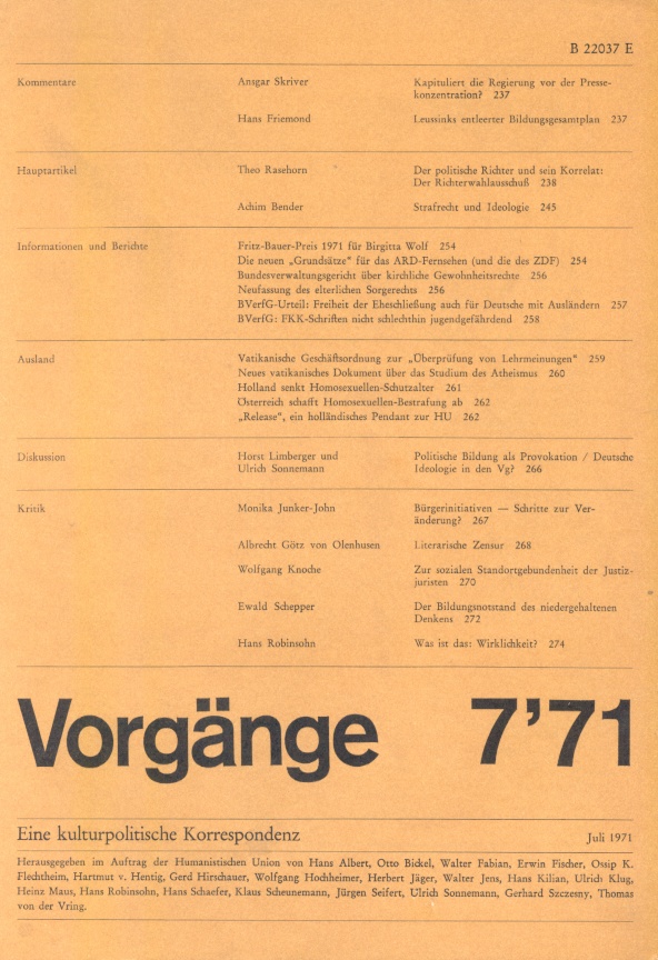Beitragsbild vorgänge Heft 7/1971