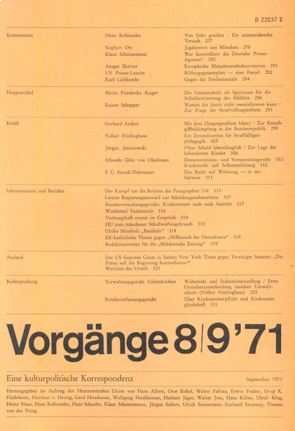 Beitragsbild vorgänge Heft 8-9/1971