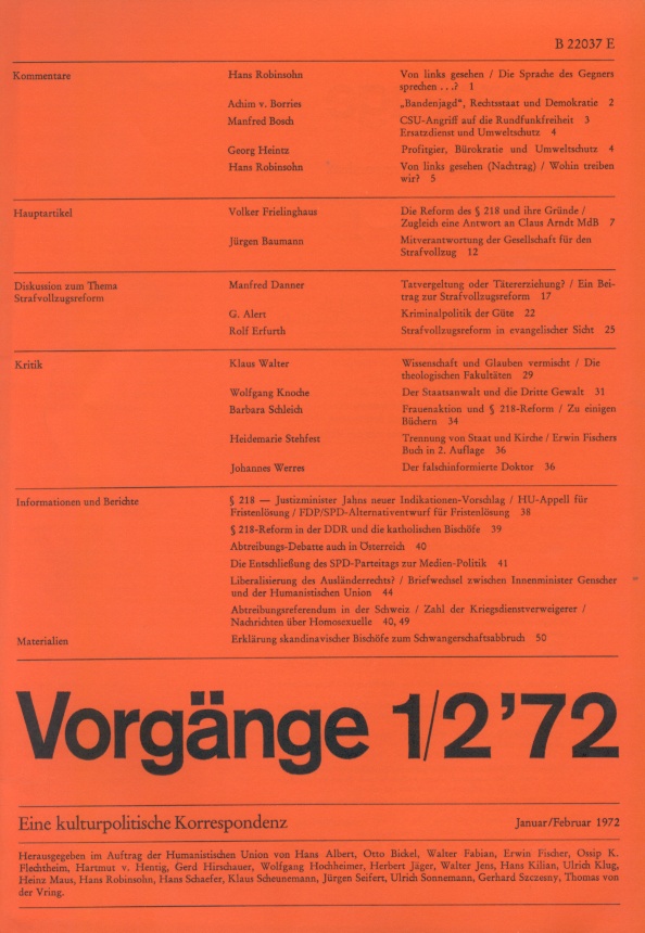 Beitragsbild vorgänge Heft  1-2/1972