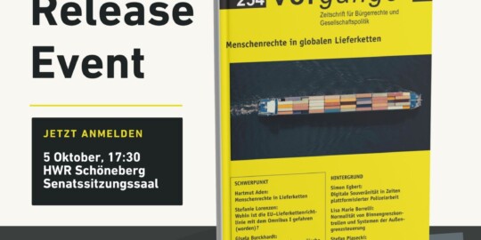 Beitragsbild vorgänge im Hier und Jetzt: Präsentation des vorgänge-Schwerpunkthefts zum Thema Menschenrechte in Lieferketten